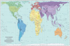 Updated Peters Projection World Map  Laminated 36 x 24 Map  Developed by Arno Peters  Most Proportionally-Accurate Land Mass Depiction  Country Size & Scale is True, Unlike Most Maps  Major Countries, Cities, & Bodies of Water Labeled