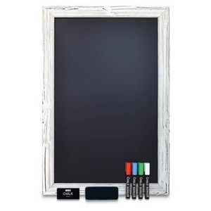 Magnetic Wall Chalkboard, X Large Size 20 x 30, Rustic Wood Frame, Chalkboard Sign, VerticalHorizontal Wall Mount, Includes 4 Chalk Markers  Chalk and Eraser, by Better Office Products (Whitewash)