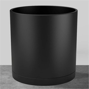 FaithLand 10-Inch Modern Cylinder Planter, Thick-Walled Plastic Plant Pot with Drainage Holes and Detachable Saucer, Matte Black, Ideal for Indoor & Outdoor Plants Flowers