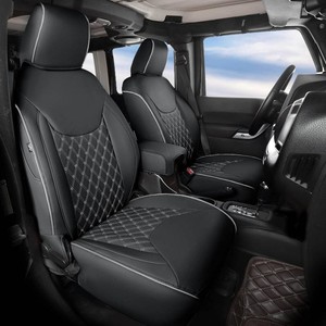 $240 GIANT PANDA Wrangler JK Seat Covers Custom Fit for Jeep Wrangler,Premium Waterproof Faux Leather, 2013 2014 2015 2016 2017 JK 4 Door Full Set (Black&Gray)