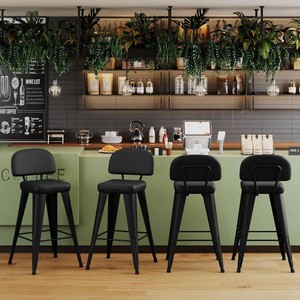 $120 Aklaus PU Leather Metal Bar Stools 24 inch Faux Leather Counter Height Barstools Set of 4 Modern Farmhouse Bar Chairs with High Back and Faux Leather Seat for Kitchen Island Dining Room Matte Black