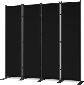 4 Panel Room Divider, 6FT Freestanding Folding Privacy Screen, Room Divider Panel 76.77 W X 75.6 H, Portable Partition Wall Dividers for Home Office Bedroom, Black