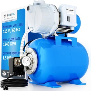 $137 FOTING 1.5HP Shallow Well Pump wPressure Tank, 1340GPH Jet Pumps Garden Pump, Water Transfer Draining Irrigation Pumps, Water Booster Jet Pump Stainless Steel for Home Garden Lawn Farm, Blue