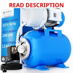 $137 FOTING 1.5HP Shallow Well Pump wPressure Tank, 1340GPH Jet Pumps Garden Pump, Water Transfer Draining Irrigation Pumps, Water Booster Jet Pump Stainless Steel for Home Garden Lawn Farm, Blue