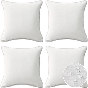 Decorative Outdoor Water Repellent Throw Pillows with Inserts, Set of 4, 18 x18 Pillows for Patio, Backyard, Bed, Couch, and Patio Furniture, Linen