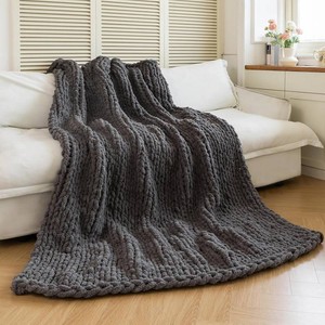 Chunky Knit Blanket - Luxury Soft Cozy 50  60 Throw Blanket,100% Woven Blanket Rope Knot Throw Blanket for Couch, Sofa, Home Decor, Gift - Machine Washable (Black Gray, 50  60)