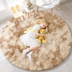 EVOIONOS Beige Round Rug for Bedroom, 6x6 Ft Fluffy Soft Circle Area Rugs for Living Room, Plush Shaggy Circular Carpet for Indoor Floor Bedside Kids Nursery, Home Decor Aesthetic