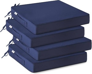 IPYNBAP Outdoor Chair Cushions Set of 4 -Waterproof Outdoor Seat Cushions for Patio Furniture, Patio Chair Cushion with Handle and Ties, Square Out Door Chair Pads,19 x 19 x 3, Navy Blue