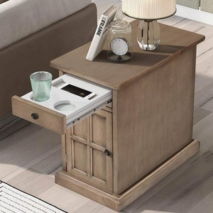 $190 Traditional Wood Side End Table w Storage & Charging Station, Antique Navy