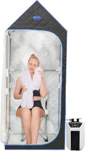 Kanlanth Portable Sauna Box for Home Spa Full Body, Personal Steam Sauna Tent Sauna Room with 3L 110V 1000W Steamer, 90 Minute Timer with Remote Control, 4 Temperature Levels, Folding Chair