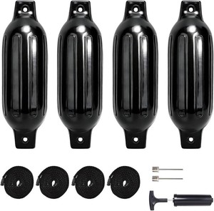 Boat Bumpers Fenders, 4 Pack Pontoon Boat Accessories, Boat Bumpers for Docking with 4 Ropes, 1 Air Pump and 2 Needles,Marine Bumpers for Docking Various Types of Boats
