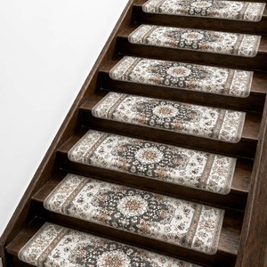 $120 Bullnose Stair Treads, 14 Pack 30 x 9.5 Inch Non-Slip Carpet Mats for Wooden Steps, Protective Indoor Stairway Covers with 1.5 Edge Protection for Kids, Seniors and Pets
