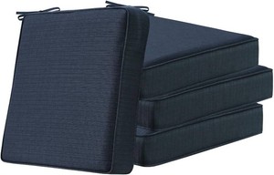 Unimatta Square Corner Seat Cushions, 19 x 19 x 3, Set of 4, Indoor Outdoor Water Repellent Universal Chair Pads with Ties for Patio Furniture, Garden Dining Chairs, Dark Blue Linen