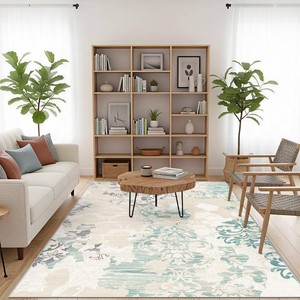 8x10 Area Rugs,Abstract Area Rugs, Modern Washable Non-Slip Rug for Living Room, Bedroom, Dining Room, Soft Low Pile Carpet, Neutral Decor for Home and Office,Abstract Floral - Beige