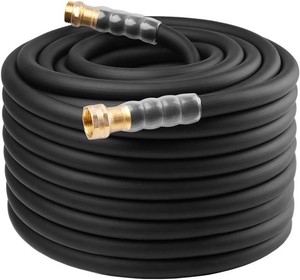 Heavy Duty Premium Garden Hose 125ft x 58, 300PSI Working, 1000PSI Burst, Hybrid Rubber Water Hose with Transparent Swivel Handle - HotCold Water - Five Layered Braiding with Brass fittings (Black)