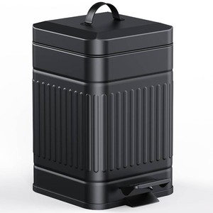 CEROELDA Small Trash Can with Lid-5L1.3 Gal,Stainless Steel Outdoor Dog Poop Garbage Can-Farmhouse Retro Metal Waste Bin wStep Pedal for Bathroom Bedroom Office-Soft Close-Black