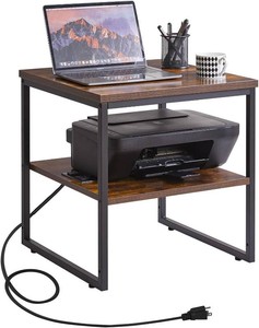 Aibiju Square Side Table with Charging Station and USB Port, 20-inch Multi-Functional Side TablePrinter Table with Adjustable Storage Shelf, Retro Brown YD-TM153HD