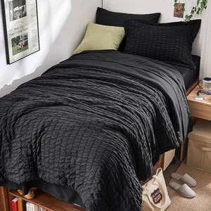 HYMOKEGE Black Twin Comforter Set Seersucker 5 Pieces, All Season Luxury Bed in a Bag for Bedroom, Bedding Set with Comforters, Sheets, Pillowcase & Sham