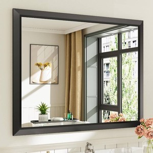 $150 Briivue Black Metal Framed Bathroom Wall Mirror, 40x32 Inch