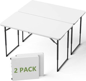 Folding Table 2 Pack, 4 FT Foldable Plastic Table with Adjustable Height, Heavy Duty Fold in Half Utility Table, Portable Picnic Table for Camping, Parties, RV Travel