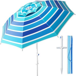 8FT. Large Beach Umbrella with Heavy Duty Sand Anchor