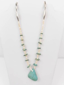 Native American Turquoise & Clam Shell Heishi Necklace