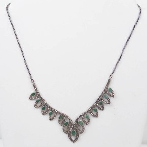 Vintage Art Deco Sterling Silver Emerald & Marcasite Bib Necklace