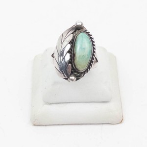 Beautiful Soutwestern RM Signed Sterling Silver Turquoise Leaf Ring Size 8