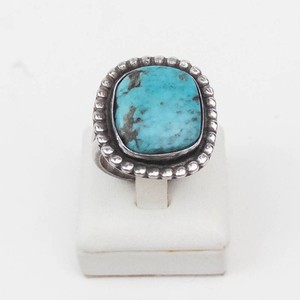 Signed Sterling Silver Turquoise Beaded Statement Ring Size 9.25-9.5