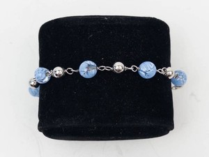 New Old Stock Sterling Silver Blue Murano Bead Bracelet 7.5 in