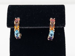 Sterling Silver Multicolor Gemstone Half Hoop Earrings