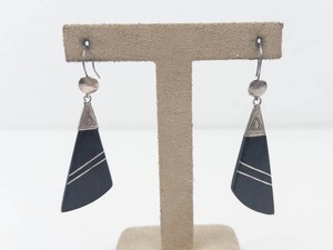 Wood-Inlaid Sterling Silver Dangle Earrings