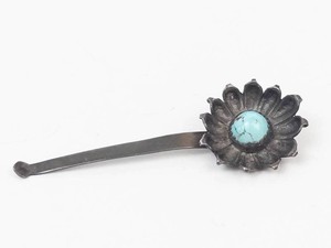 Patina Turquoise Cabochon Flower Sterling Silver Pendant