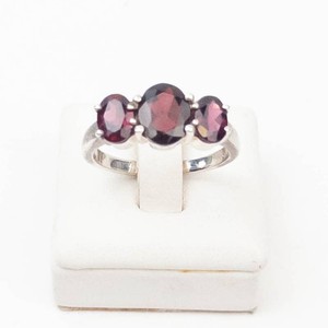 Sterling Silver Garnet 3-Stone Ring Size 9