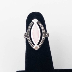 CN Sterling Silver Pink Mother-of-Pearl & Marcasite Ring Size 5.75