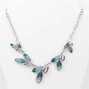 Silver-Tone Leaf Necklace With Teal Enamel Accents