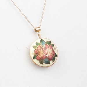 Gold-Tone Double-Sided Cloisonne Floral Pendant Necklace