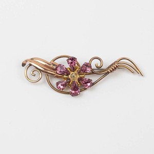 Vintage Van Dell 12K Gold-Filled Floral Brooch (1 Stone Missing)
