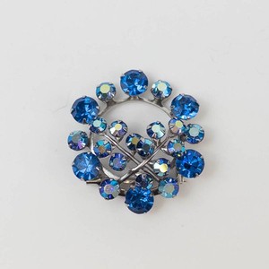 Blue and Iridescent Rhinestone Brooch