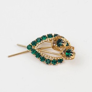 Green Rhinestone Gold-Tone Brooch Pin