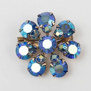 Blue Rhinestone Floral Brooch Pin
