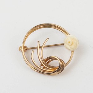 Gold-Tone Circular Floral Scrollwork Brooch