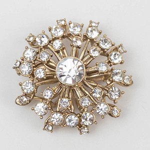 Gold-Tone Floral Starburst Rhinestone Brooch