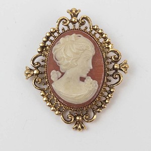 Ornate Cameo Brooch With Classical Female Profile