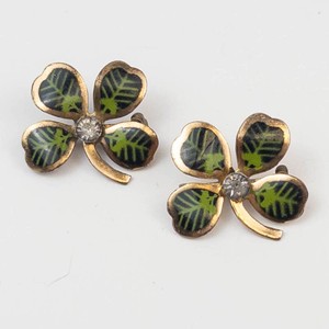 Enamel Shamrock Brooches With Rhinestone Centers (Lot of 2)