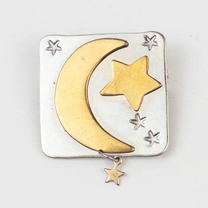 Crescent Moon & Star Celestial Brooch