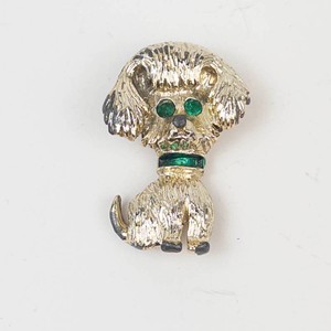Gerrys Gold-Tone Dog Brooch With Green Accents