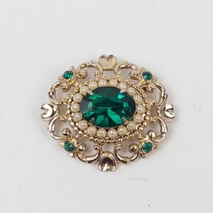 Vintage Coro Gold-Tone Emerald Green Brooch