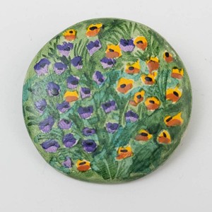 Hand-Painted Floral Ceramic Brooch Pin