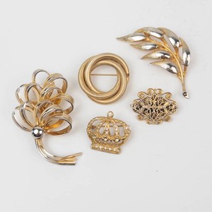 Gold-Tone Costume Jewelry Brooches & Pins (Lot of 5)
